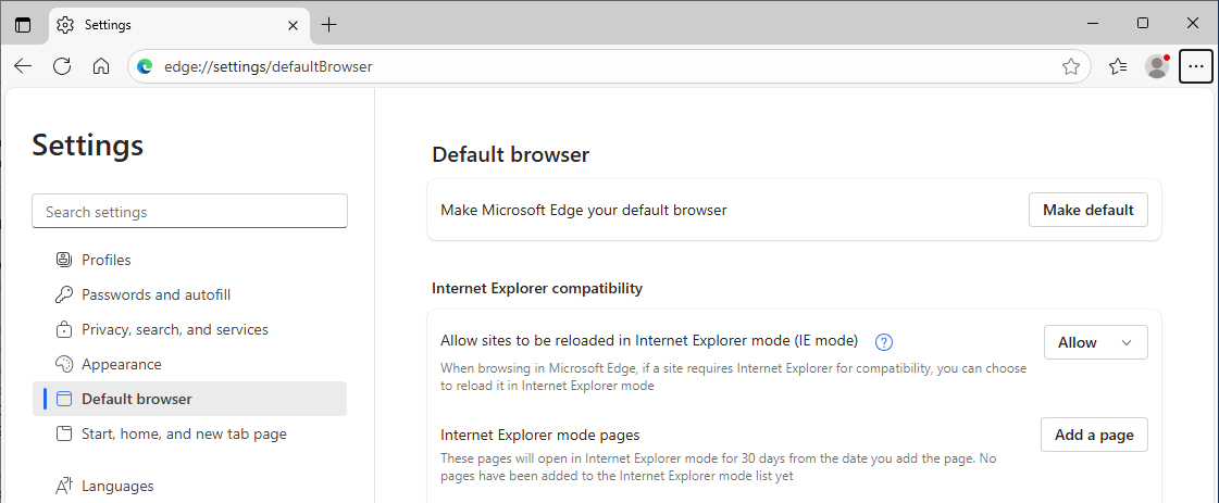 Edge Internet Explorer mode